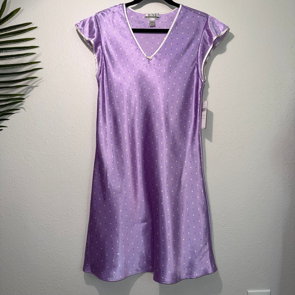 NWT Nine & Company by Nine West Purple Polka Dot Satin Nightgown Sleep Dress S